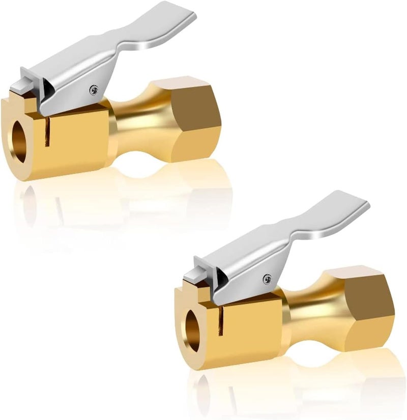 V2ine 2Pack Thickened Heavy-Duty Brass Air Nozzle,Closed Flow Tire Chuck,Lock on Tire Inflator Chuck with Clip For Schrader Valve - Image 1